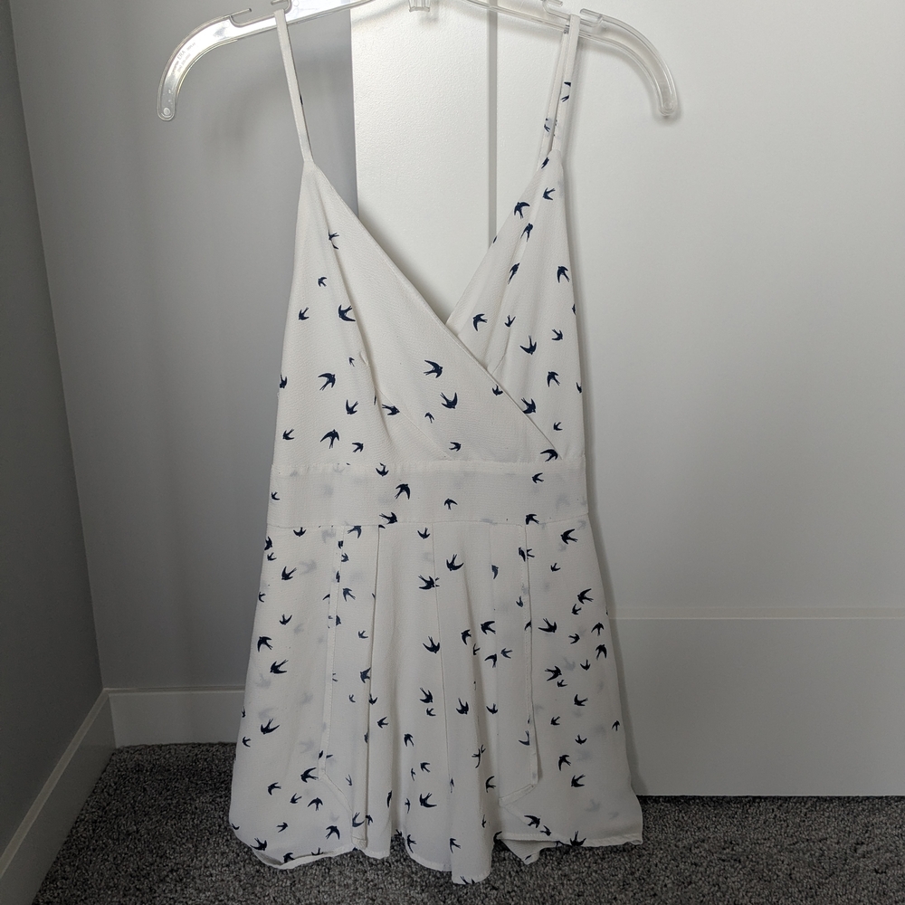 Elegant White Dress with Bird Print